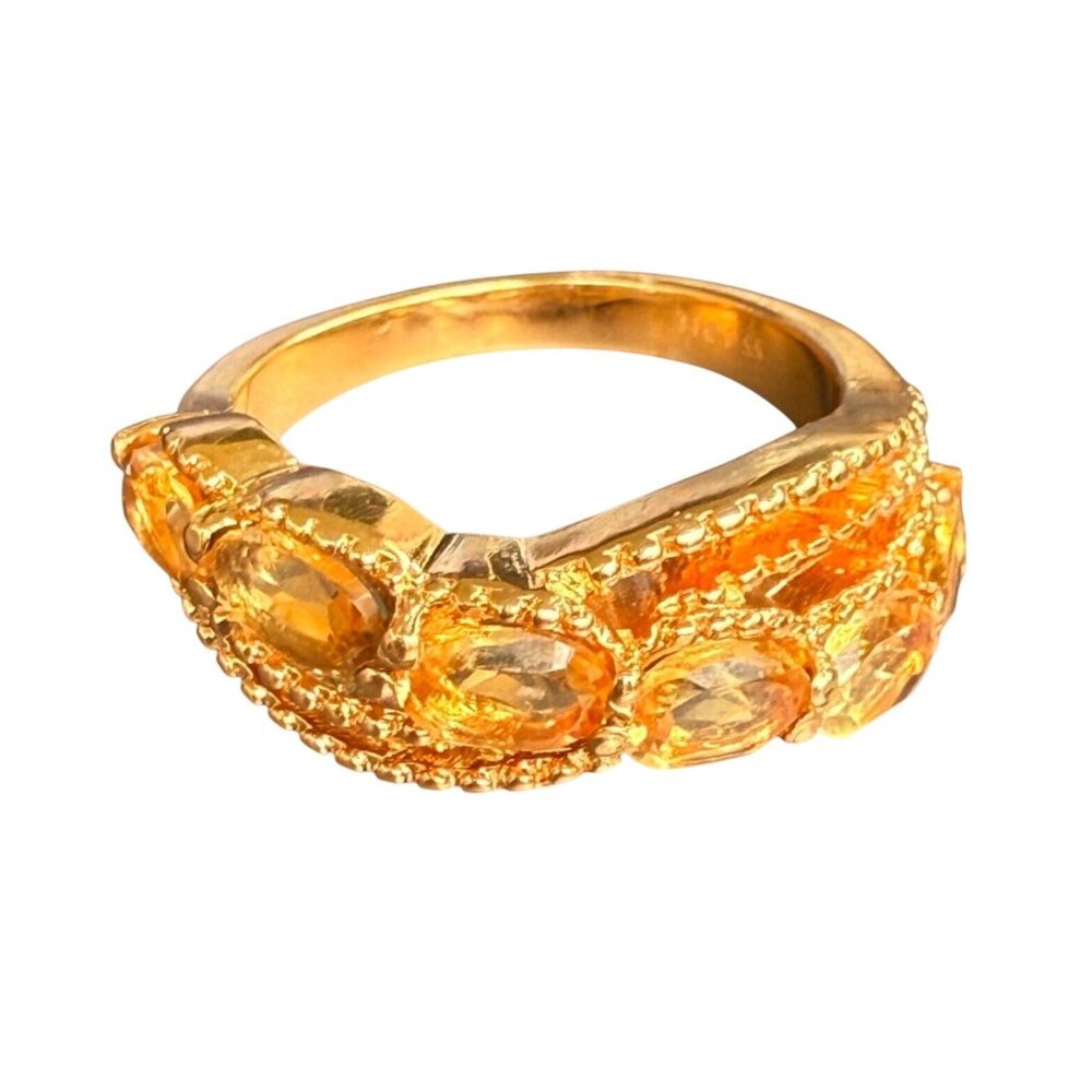 Gold-Tone Stainless Steel Ring Citrine Gemstones 316L SS Size 9